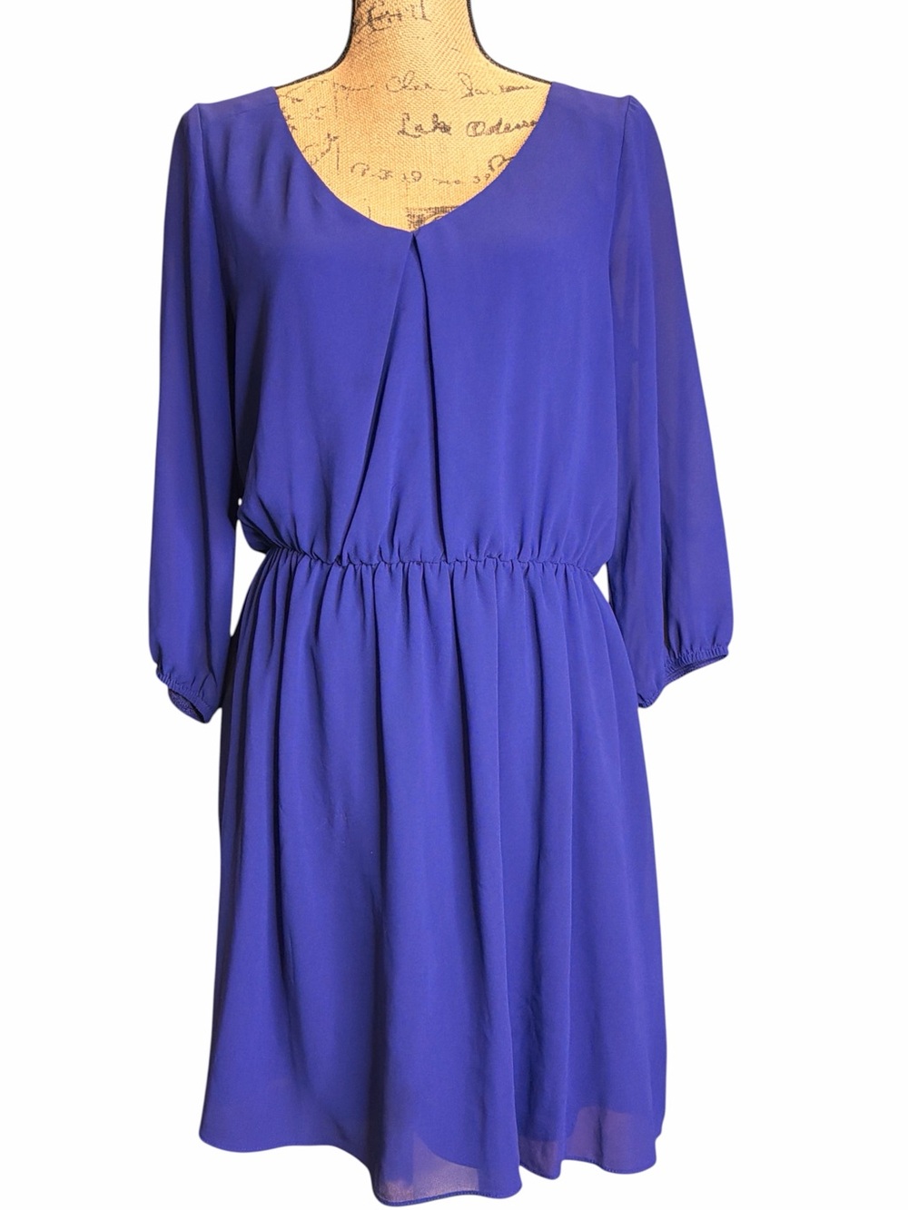 by & by Royal Blue V-Neck Long Sleeve Elastic Waist Dress. EC. Size XLARGE